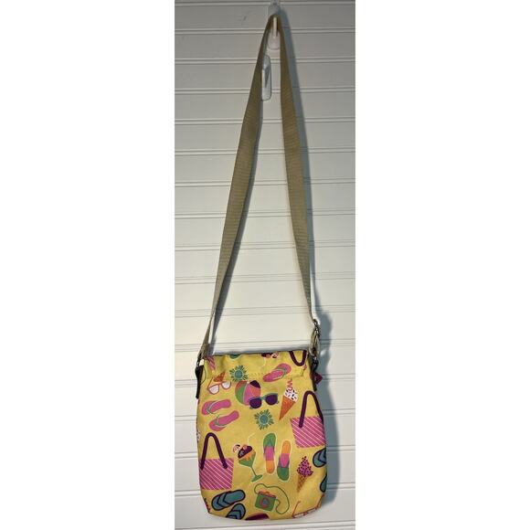 Lily Bloom Crossbody Purse Yellow Beach Days print Adjustable Recycled Pockets - Picture 2 of 15
